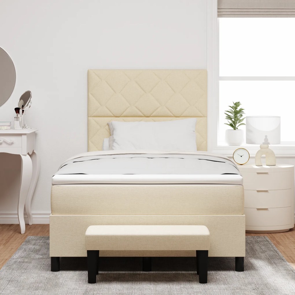 vidaXL Box Spring Bed με Στρώμα & Πάγκο Κρεμ 120x200 cm Ύφασμα