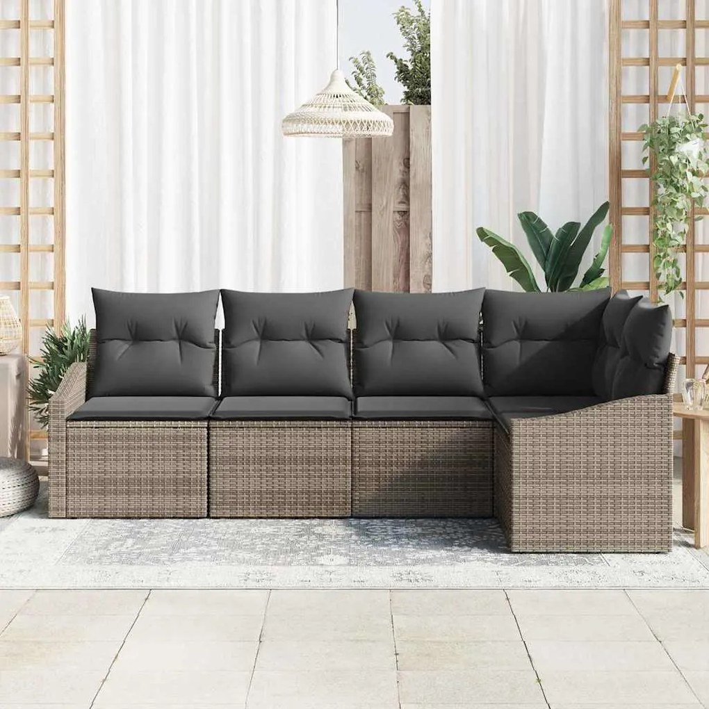 vidaXL Σετ Καναπέ Κήπου 5 pcs Γκρι Πολυ ράταν