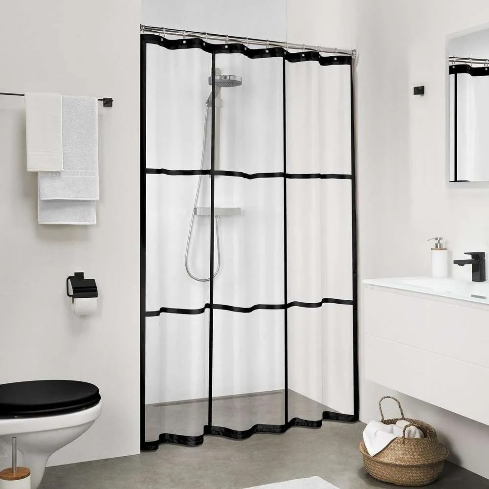 Κουρτίνα Μπάνιου Brix Black-Clear Sealskin 180Πx200Υ PEVA