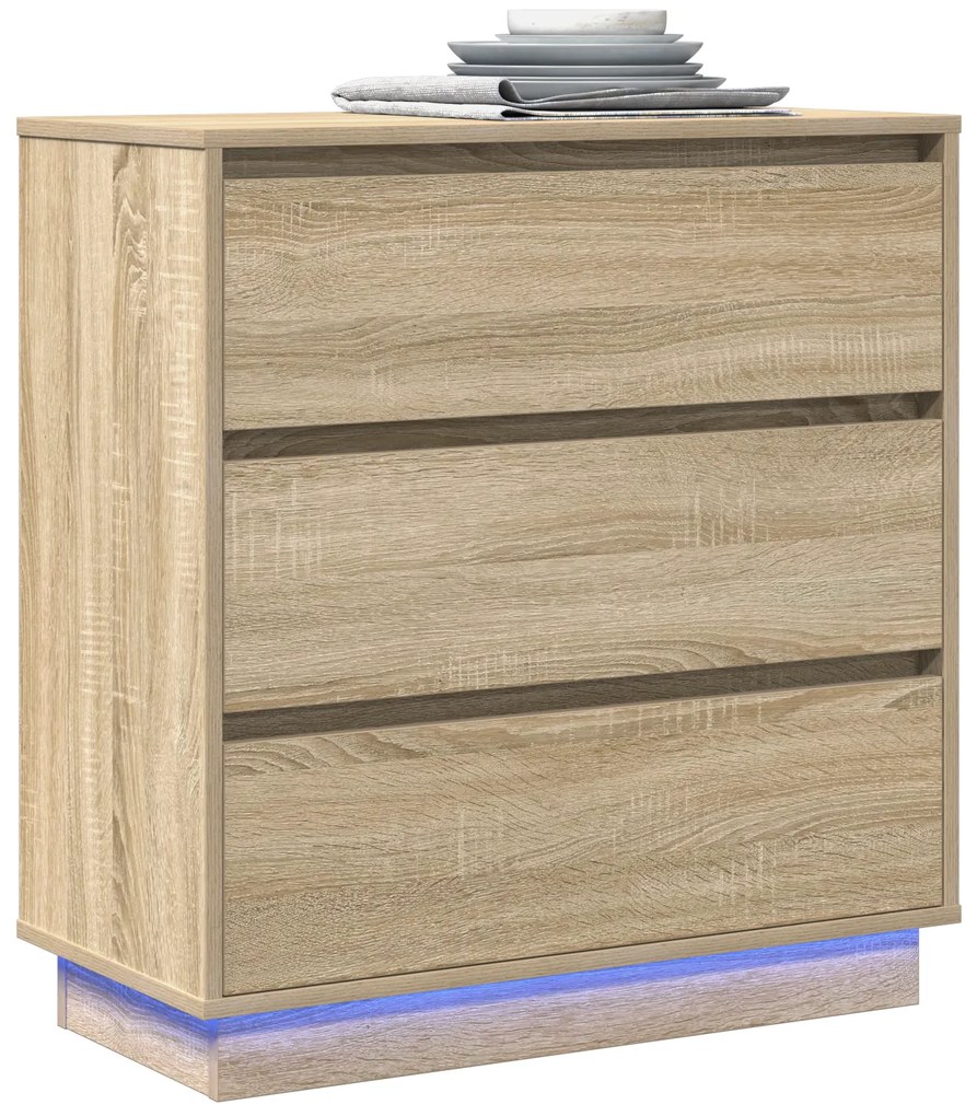 vidaXL Κομοδίνο με LED Σονόμα Όξυ 71x34,5x75 εκ Κατασκευασμένο Ξύλο