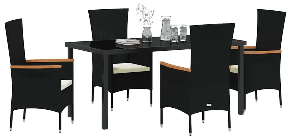 vidaXL Σέτ φαγητού για κήπο 5 pcs Μαύρο Χάλυβας με επίστρωση πούδρας