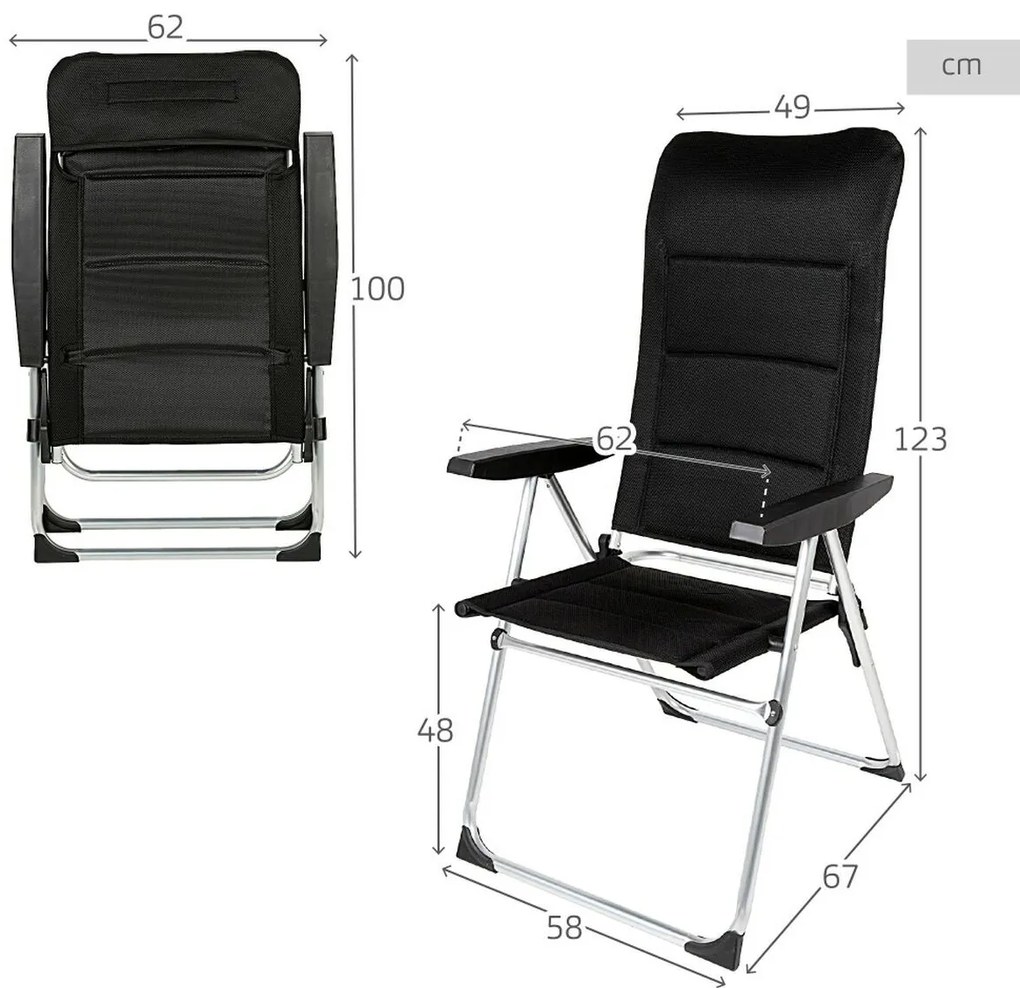 Καρέκλα στην παραλία Aktive Deluxe Εύκαμπτο Μαύρο 49 x 123 x 67 cm (x2)