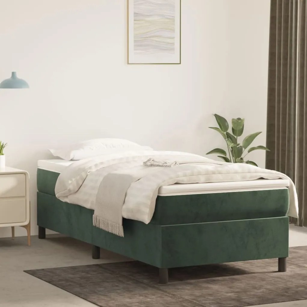 vidaXL Κρεβάτι Boxspring με Στρώμα Σκούρο Πράσινο 100x200εκ. Βελούδινο