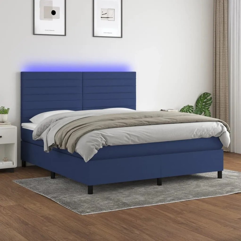 ΚΡΕΒΑΤΙ BOXSPRING ΜΕ ΣΤΡΩΜΑ &amp; LED ΜΠΛΕ 180X200 ΕΚ. ΥΦΑΣΜΑΤΙΝΟ 3134979