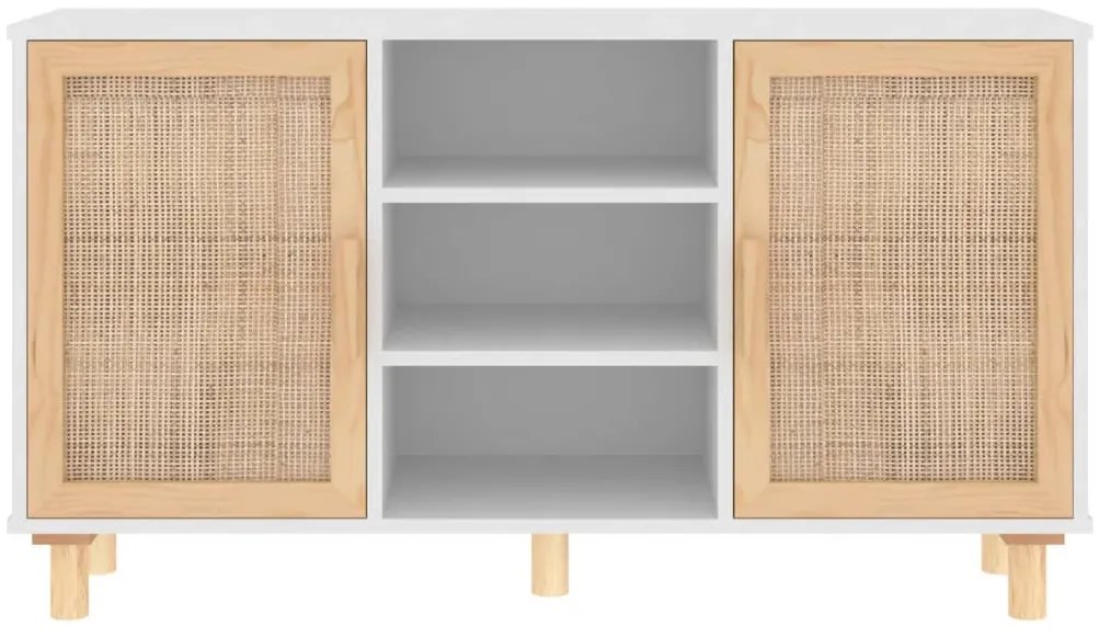 vidaXL Μπουφές Λευκός 105 x 30 x 60 εκ. Μασίφ Πεύκο &amp; Φυσικό Ρατάν