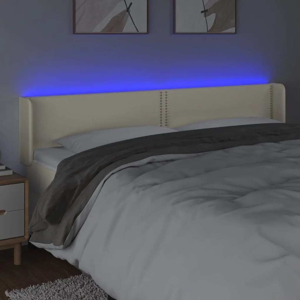 Κεφαλάρι Κρεβατιού LED Κρεμ 163x16x78/88εκ. από Συνθετικό Δέρμα - Κρεμ