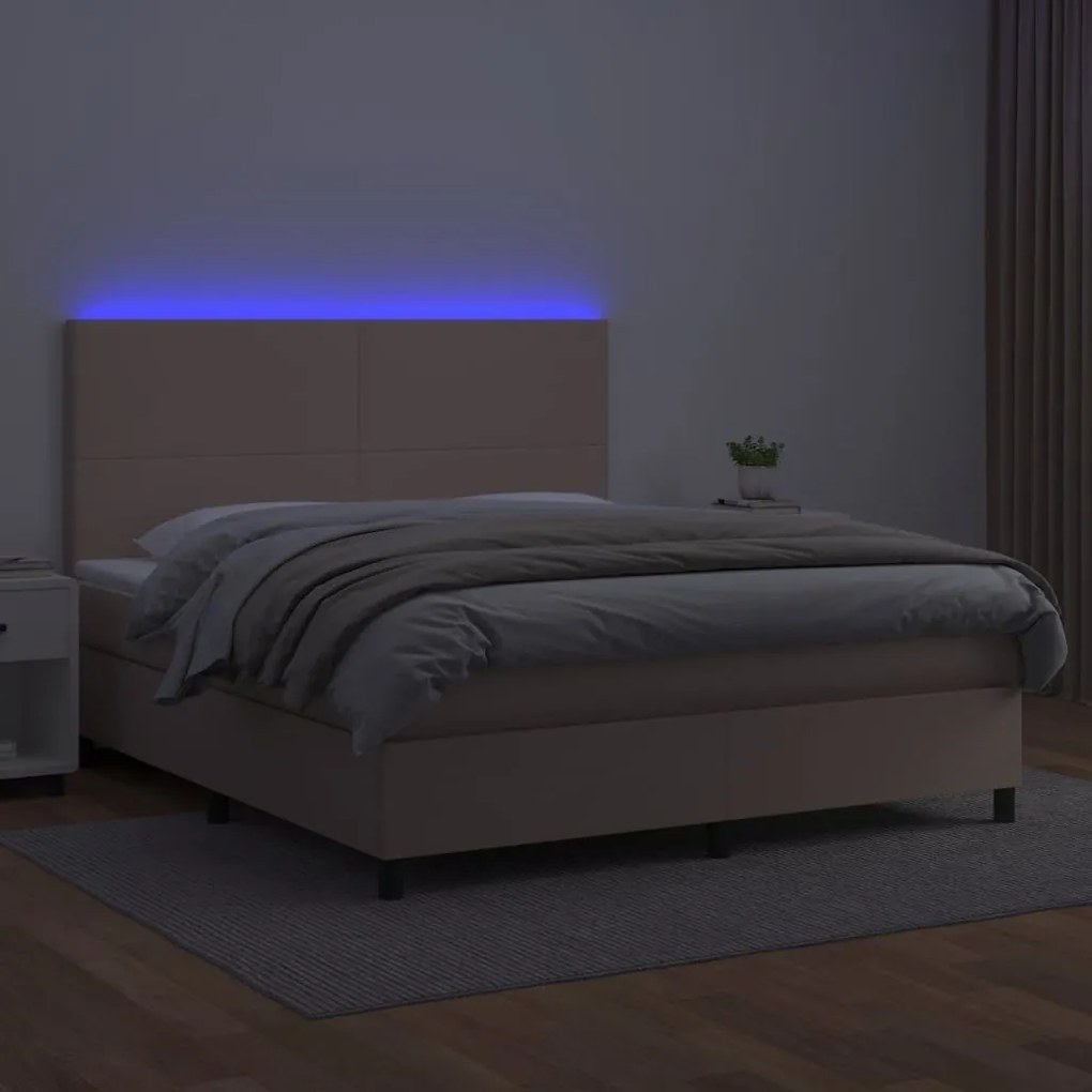 Κρεβάτι Boxspring Στρώμα&amp;LED Καπουτσίνο 180x200 εκ. Συνθ. Δέρμα - Καφέ