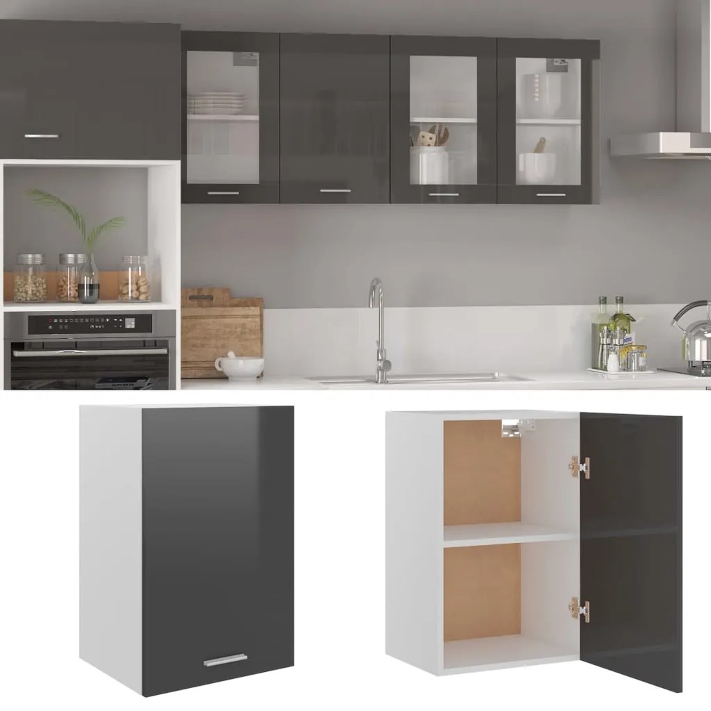 vidaXL Ντουλάπι Κρεμαστό Γυαλιστερό Γκρι 39,5x31x60 εκ. Μοριοσανίδα