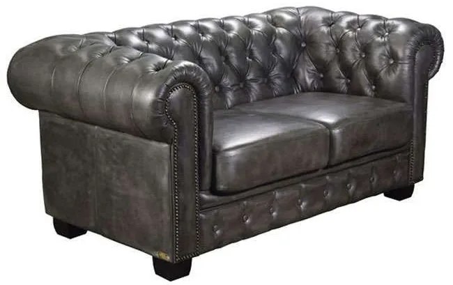 Καναπές Chesterfield 689 Ε9574,22 Δέρμα Antique Grey 160x92x72cm Wood, Technoderma