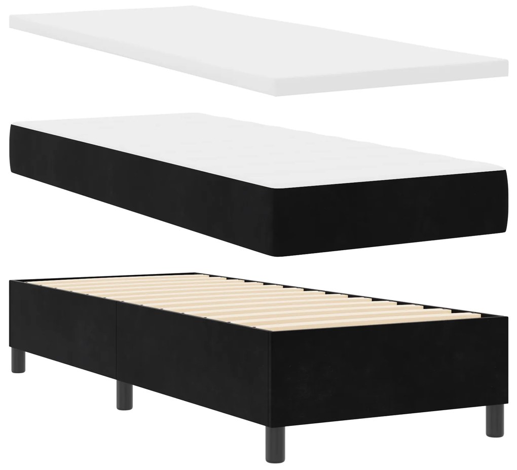 vidaXL Κρεβάτι Box Spring με Στρώμα & LED Μαύρο 80x200 εκ. Βελούδο