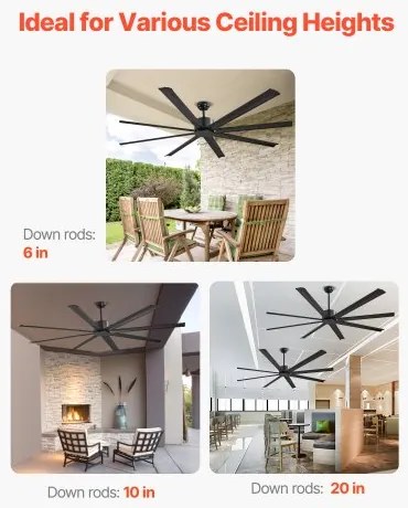 VEVOR 213 cm Aluminum Ceiling Fan Without Light Remote Control DC Motor Black