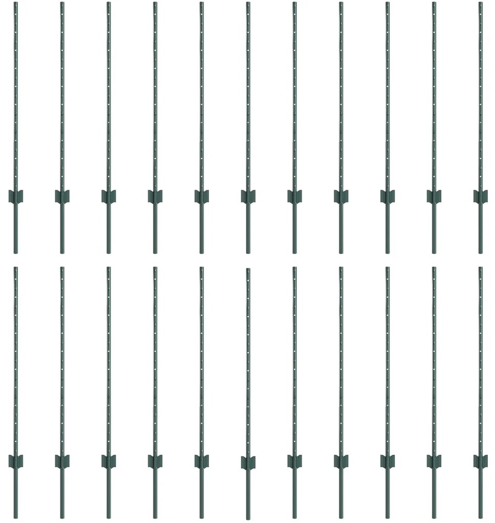 vidaXL Ασημένιοι Πόλοι Φράχτη 22 pcs Πράσινο 50 x 1 μ Μέταλλο