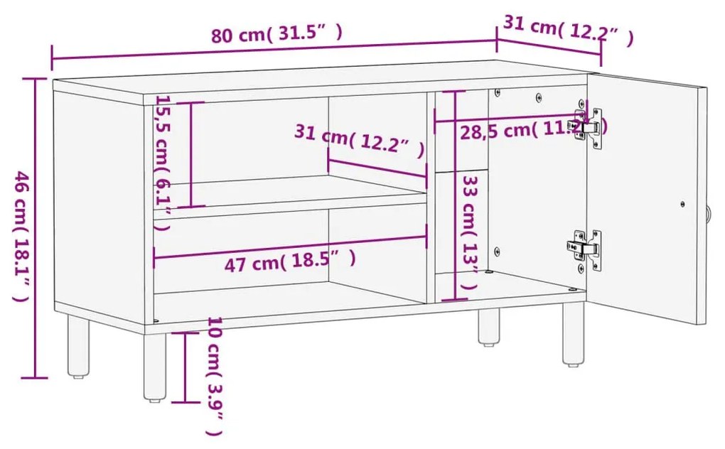 Έπιπλο Τηλεόρασης 80 x 31 x 46 εκ. από Μασίφ Ξύλο Μάνγκο - Καφέ