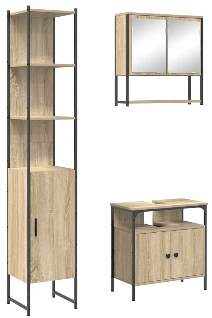 vidaXL Σετ Επίπλων Μπάνιου 3 pcs Sonoma Δρυς 33 x 33 x 185.5 εκ