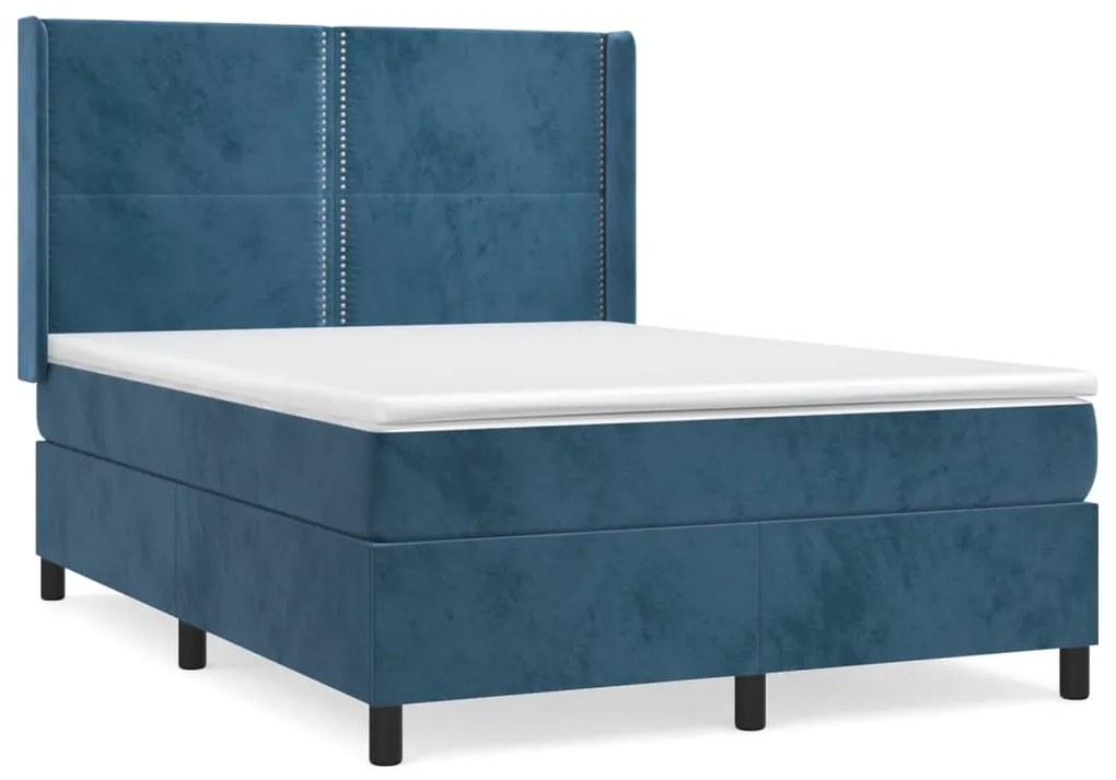 vidaXL Κρεβάτι Boxspring με Στρώμα Σκούρο Μπλε 140x190 εκ. Βελούδινο