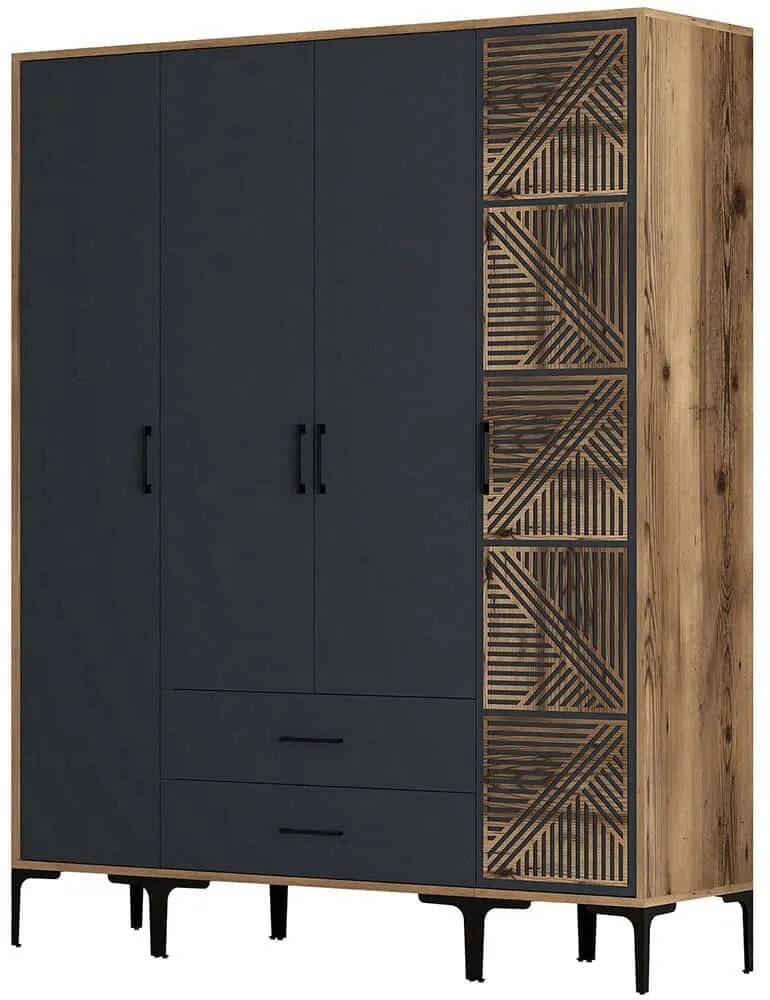 Ντουλάπα Τετράφυλλη Kumsal 845HCT5489 160x47,5x201,4cm Walnut-Anthracite Τετράφυλλη