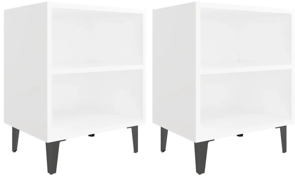 vidaXL Κομοδίνα 2 τεμ. Λευκά 40 x 30 x 50 εκ. με Μεταλλικά Πόδια