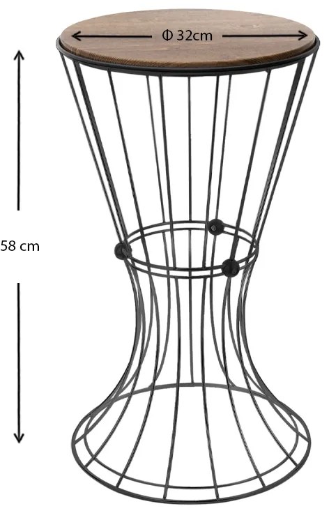 Τραπεζάκι βοηθητικό Girene Megapap μεταλλικό - Mdf χρώμα μαύρο - καρυδί 32x32x58εκ.