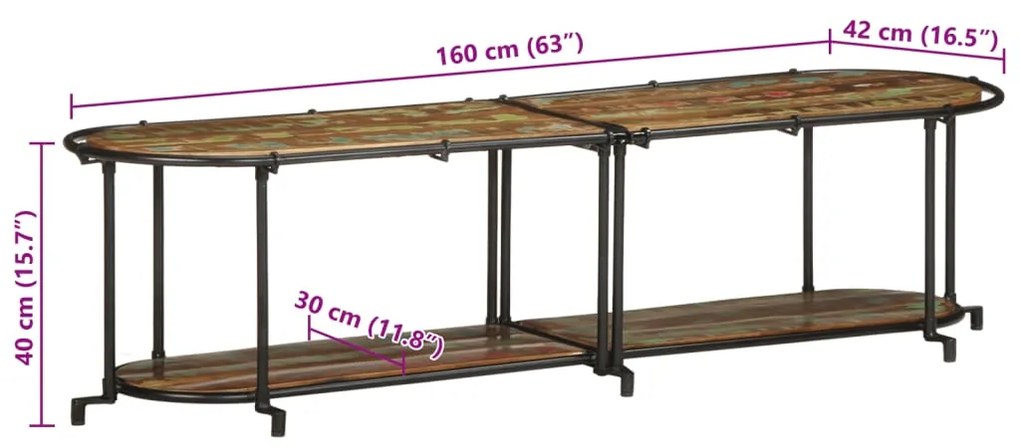 ντουλάπι τηλεόρασης 160x42x40 cm από μασίφ ξύλο αναγεννημένο - Καφέ
