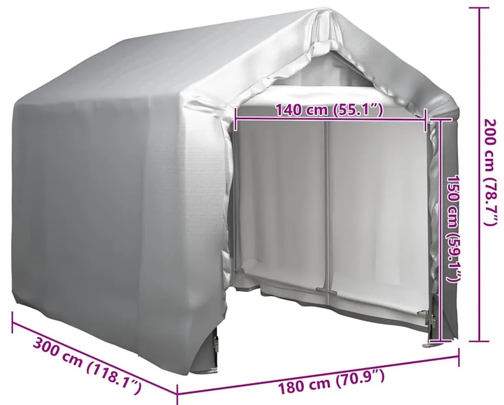 vidaXL Τέντα Αποθήκευσης Γκρι 180 x 300 εκ. Ατσάλινη