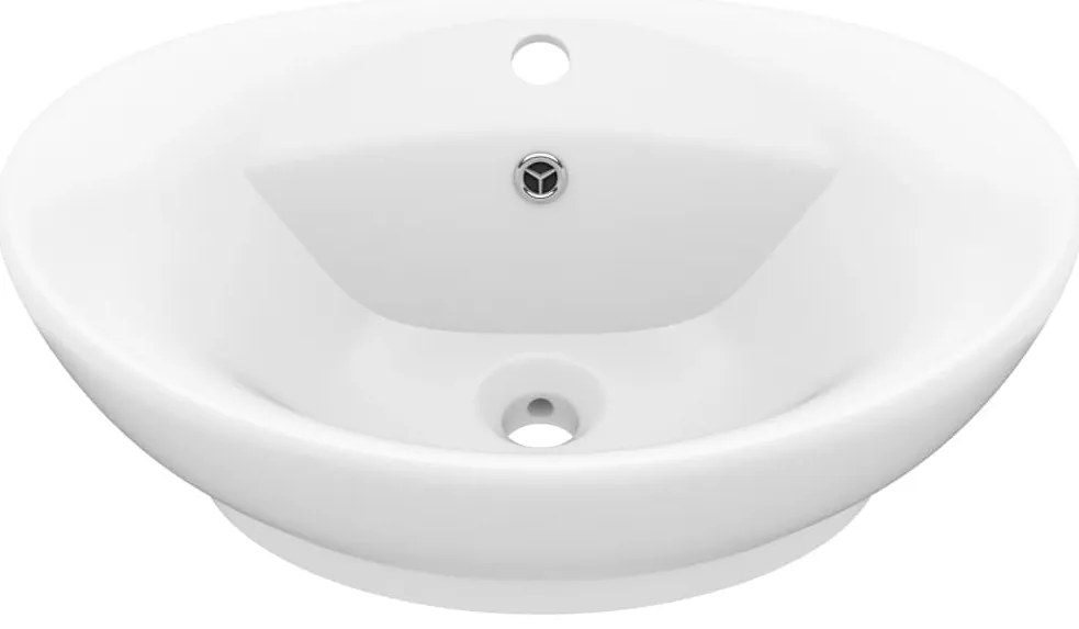 vidaXL Νιπτήρας με Υπερχείλιση Οβάλ Λευκό Ματ 58,5x39 εκ. Κεραμικός