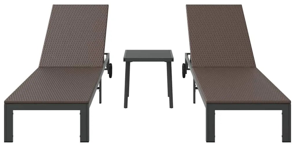 vidaXL Ήλιο-κρεβάτι με μαξιλάρι 2-πρόσωπο 3 pcs Καφέ συνθετικό ρατάν