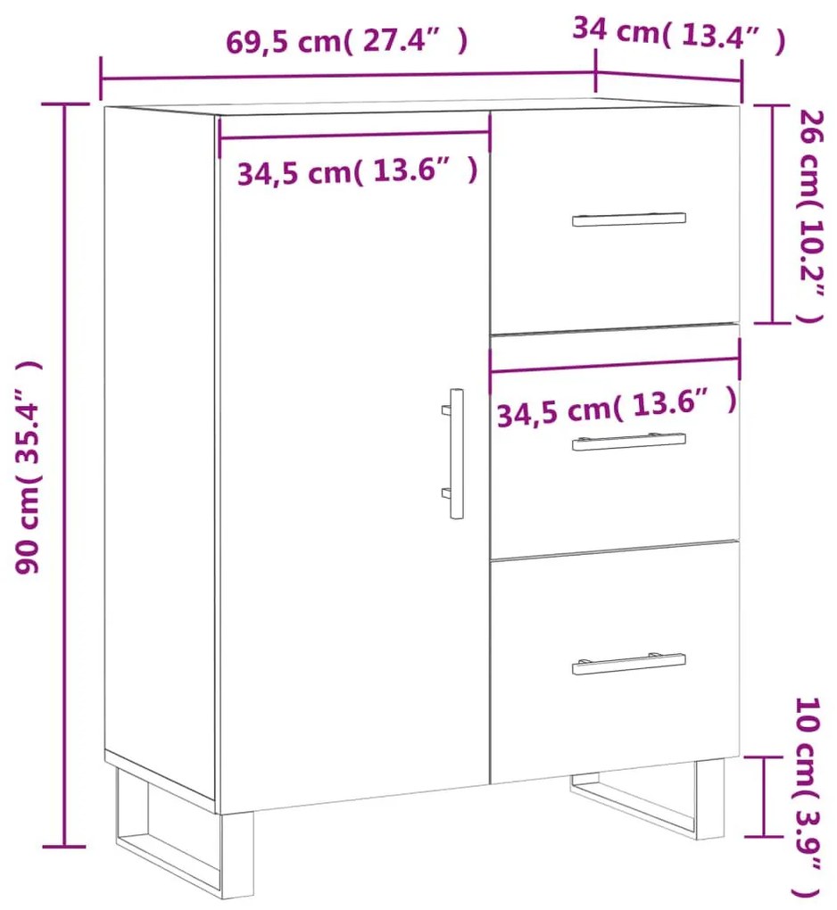 Ντουλάπι Γυαλιστερό Λευκό 69,5x34x90 εκ. Επεξεργασμένο Ξύλο - Λευκό