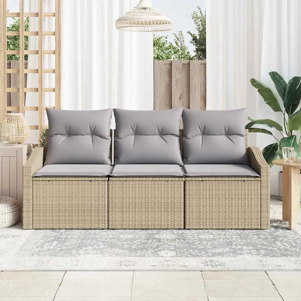 vidaXL Σετ Καναπέ Κήπου 3 pcs Μπεζ Πολυ ράταν