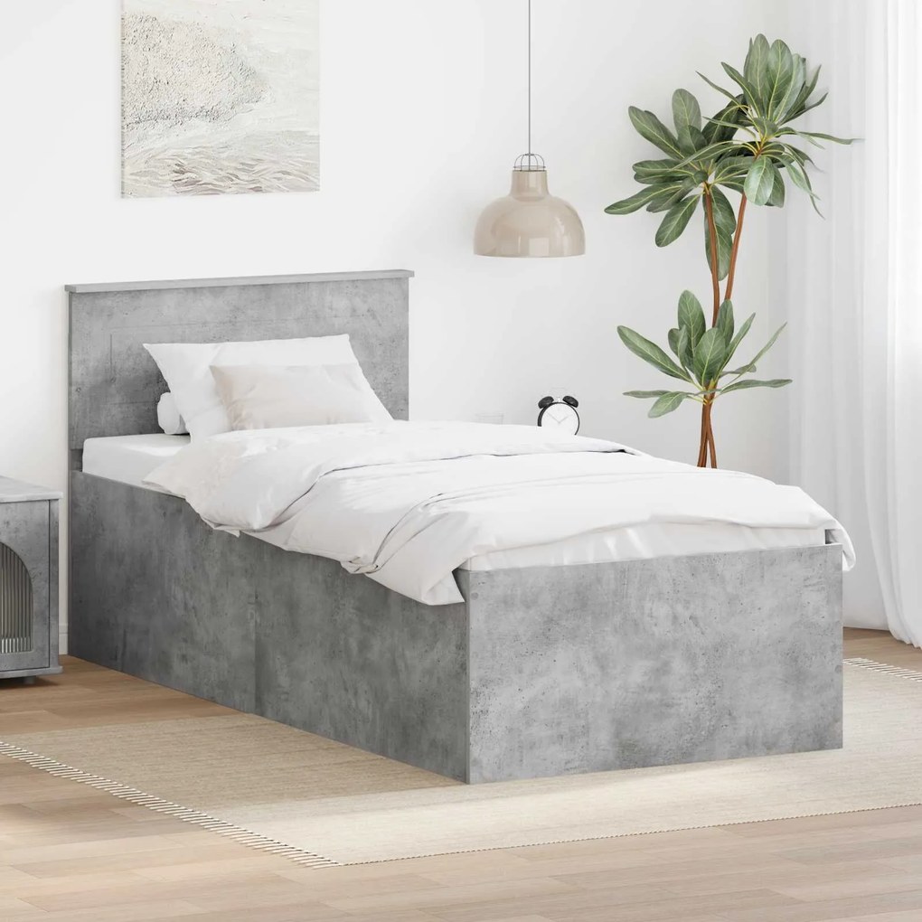 vidaXL Σκελετός Κρεβατιού με κεφαλάρι Σκυρόδεμα Γκρι 90 x 190 cm