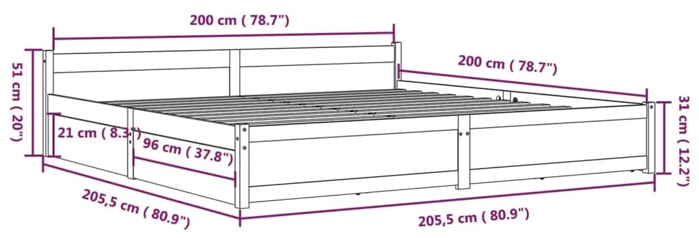 Πλαίσιο Κρεβατιού με Συρτάρια Λευκό 200 x 200 εκ. - Λευκό