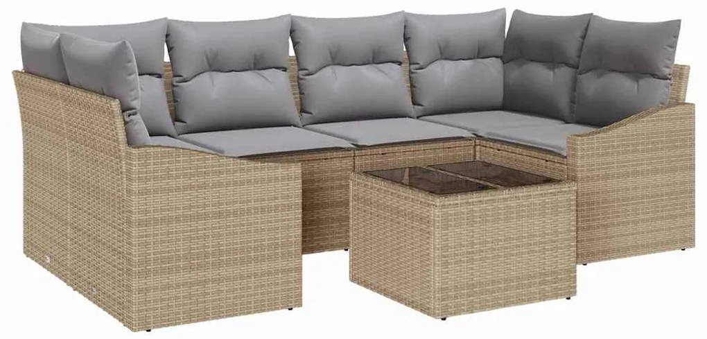 vidaXL Σετ Καναπέ Κήπου με μαξιλάρι 7 pcs Μπεζ, Γκρι 55 x 55 x 37 εκ
