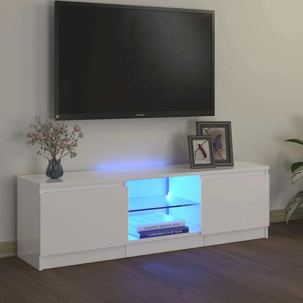 vidaXL Έπιπλο Τηλεόρασης με LED Γυαλιστερό Λευκό 120 x 30 x 36 εκ.