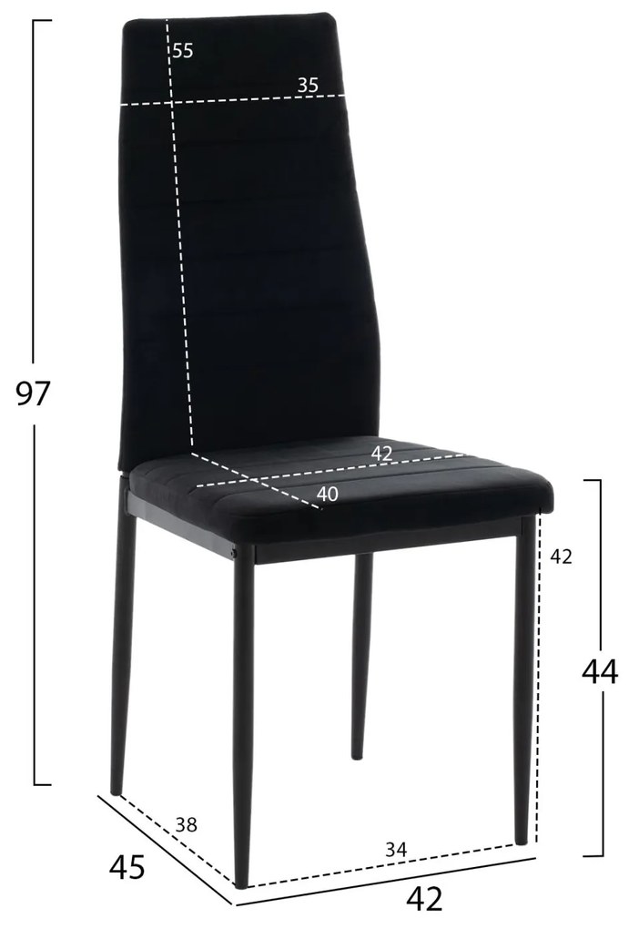 Σετ τραπεζαρίας LADY C21199.04 5τμχ Γυαλί - Μέταλλο & Καρέκλες Βελούδο Μαύρο 90x90x74 εκ.