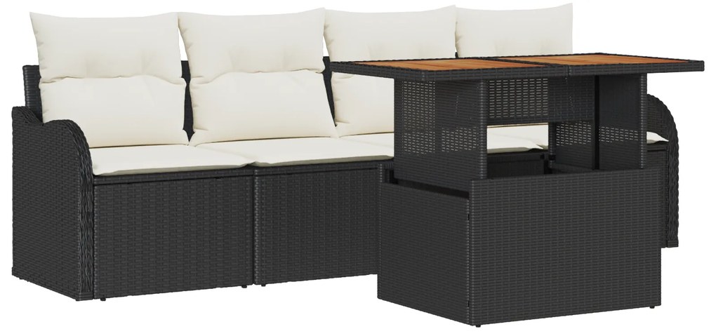 vidaXL Set καναπέ κήπου 5 τεμαχίων με μαξιλάρια, μαύρο πολυ-ράτταν.