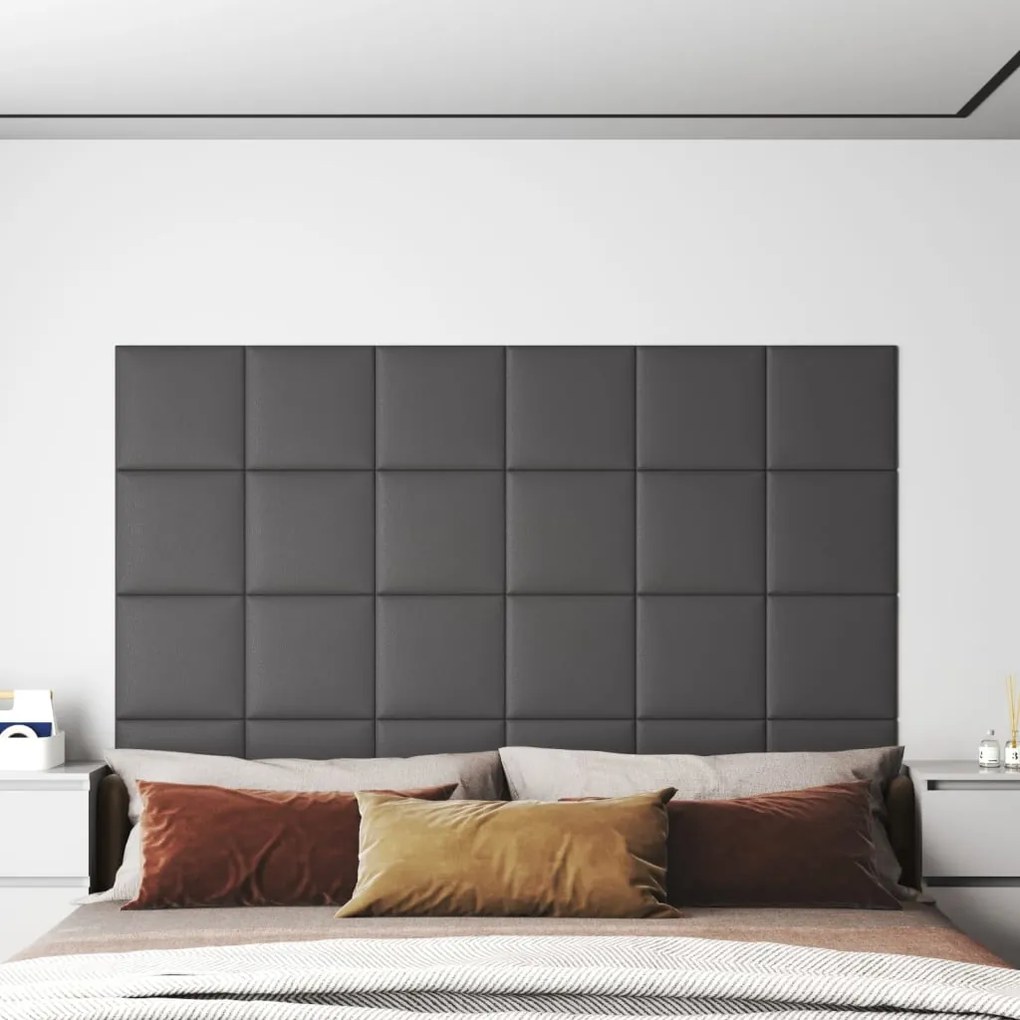 vidaXL Πάνελ Τοίχου 12 τεμ. Γκρι 30 x 30 εκ. 1,08 μ² Συνθετικό Δέρμα