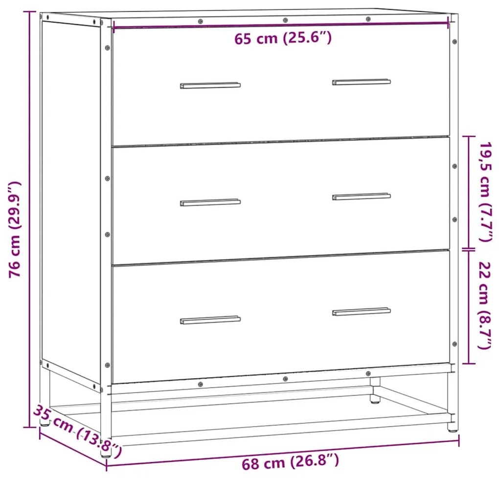 Sideboard Sonoma Oak 68x35x76cm Κατασκευασμένο ξύλο και μέταλλο - Καφέ