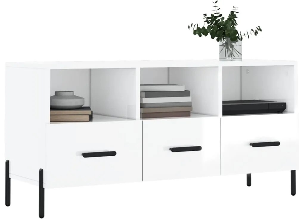 vidaXL Έπιπλο Τηλεόρασης Γυαλ. Λευκό 102x36x50 εκ. Επεξεργασμένο Ξύλο