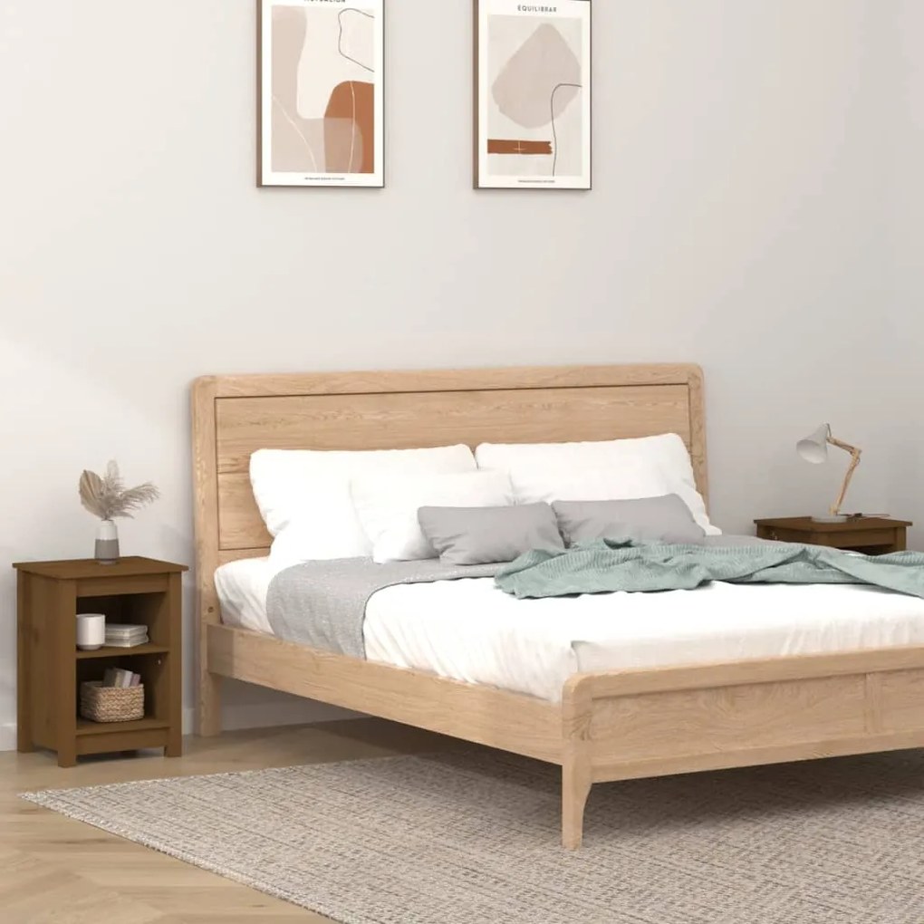 vidaXL Κομοδίνα 2 τεμ. Καφέ Μελί 40x35x55 εκ. από Μασίφ Ξύλο Πεύκου