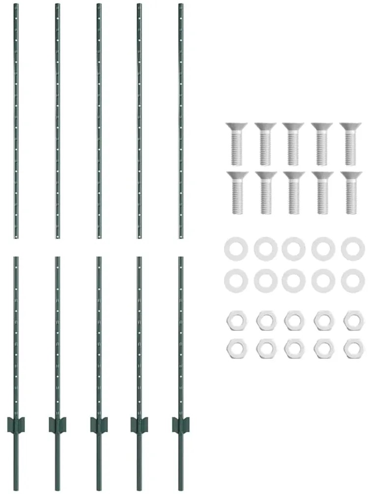 vidaXL Πό posts φράχτη 10 pcs Πράσινο 160 cm Ατσάλι