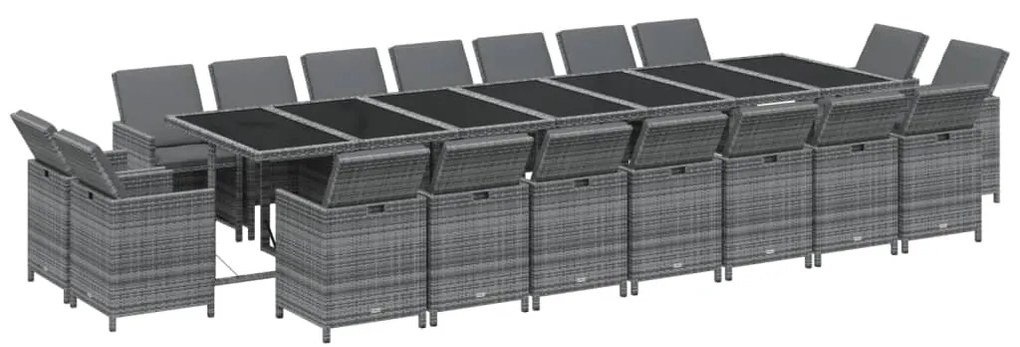 vidaXL Σετ Τραπεζαρίας Κήπου 19 τεμ. Γκρι από Συνθ. Ρατάν με Μαξιλάρια