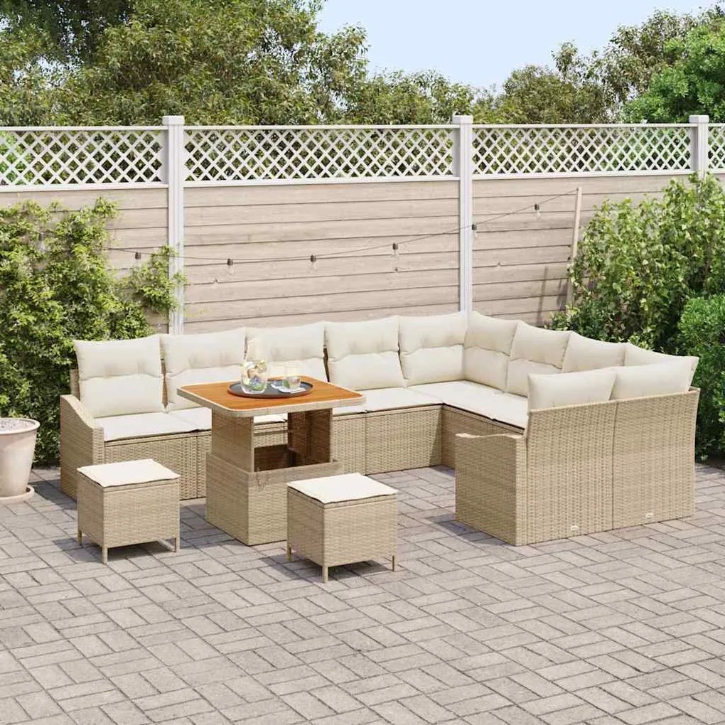 vidaXL Σετ Καναπέ Κήπου με μαξιλάρι 12 pcs Μπεζ Πολυ ράταν