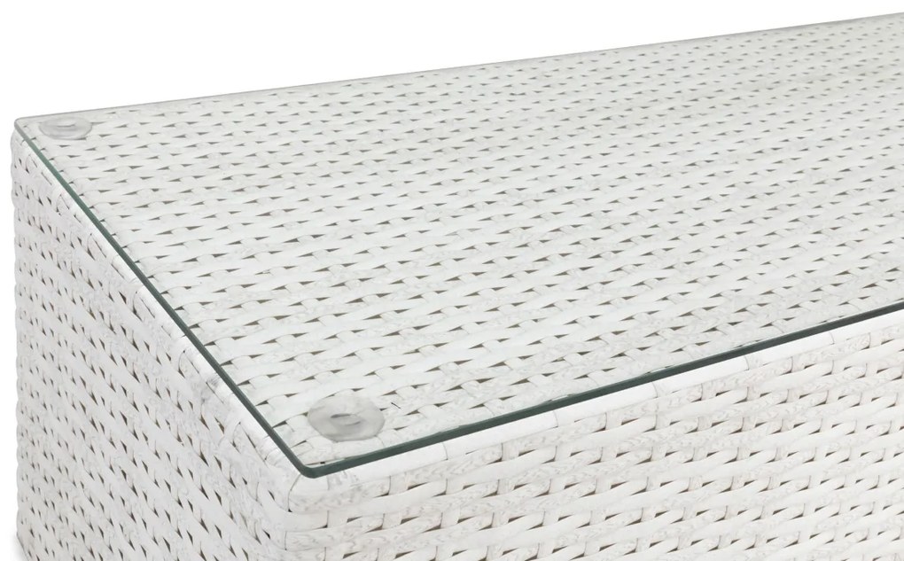 Τραπεζάκι εξωτερικού χώρου Comfort Garden 1379, 32x38x90cm, Άσπρο, Επεξεργασμένο γυαλί, Πλαστικό ψάθινο