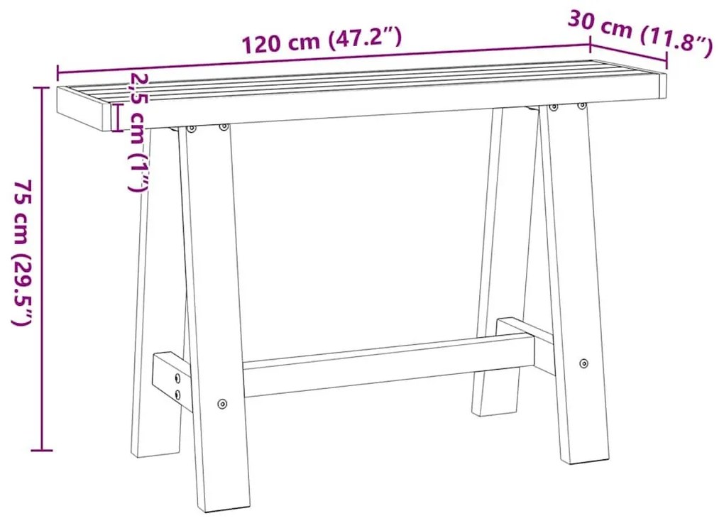 Τραπέζι κονσόλας NOAIN με πόδια σχήματος Α 120x30x75 cm - Καφέ