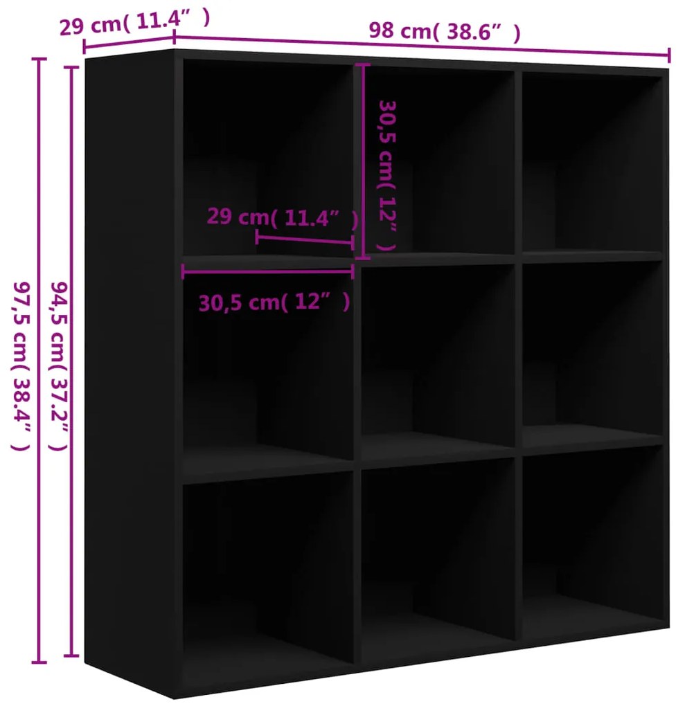 vidaXL Βιβλιοθήκη Μαύρη 98 x 29 x 97,5 εκ. Επεξεργασμένο Ξύλο