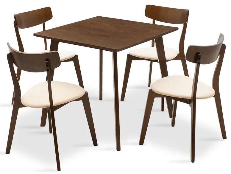 Tραπεζαρία Benson - Toto σετ 5τμχ καρυδί - ύφασμα μπεζ 80x80x75εκ 80x80x75 εκ.