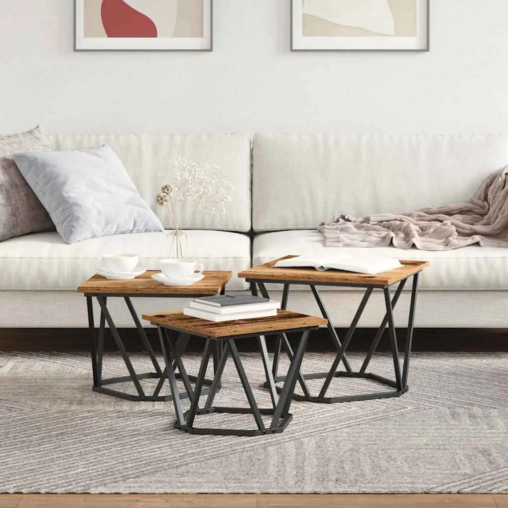 vidaXL Τραπεζάκι σαλονιού 3 pcs Παλαιό ξύλο 50 x 50 x 40 cm