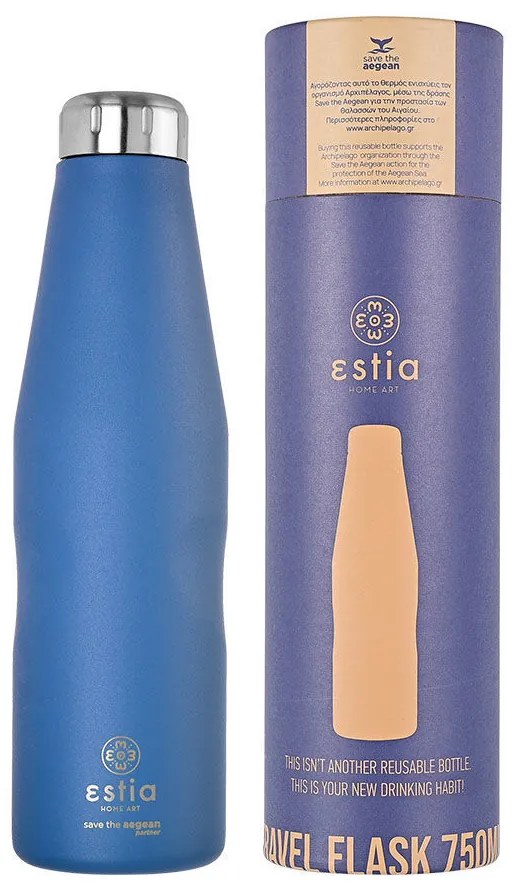Estia 01-16616 Save Aegean Μπουκάλι Θερμός Ανοξείδωτο BPA Free 750ml, Denim Blue
