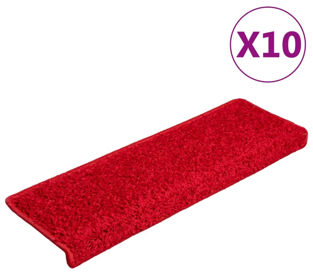 vidaXL Πατάκια Σκαλιών 10 τεμ. Κόκκινα Ορθογώνια Άκρα 65x21x4 εκ.
