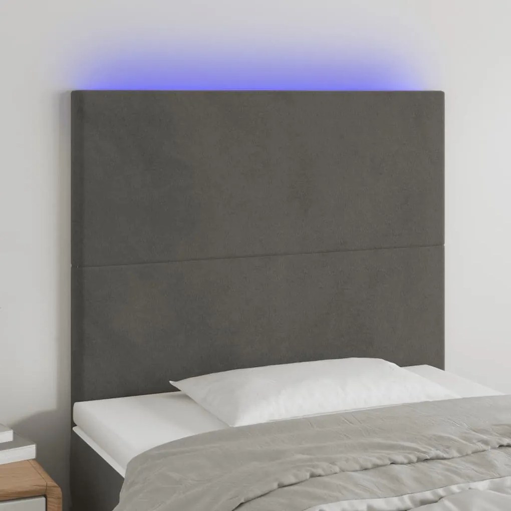 Κεφαλάρι Κρεβατιού LED Σκούρο Γκρι 100x5x118/128 εκ. Βελούδινο 3122187