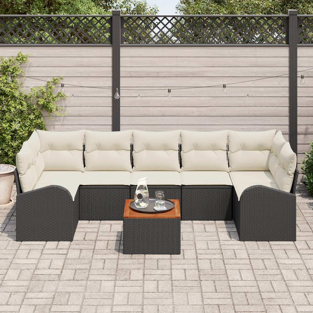 vidaXL Σετ Καναπέ Κήπου 8 pcs Μαύρος, λευκός Μεσαίος